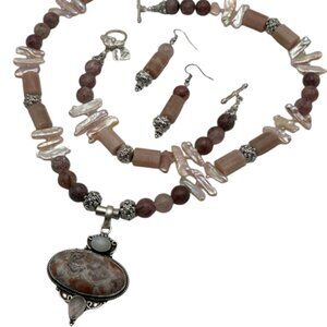 Necklace Set ~ Crazy Lace Agate, Garnet Rhodochrosite, Peach Agate